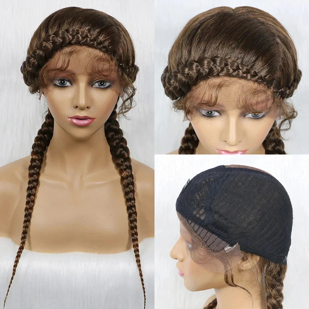 24" Dutch Cornrow Box Braid Wig | Lace Front Synthetic Wig with Baby Hair | Afro Wig for Black Women | High-Temp Fiber