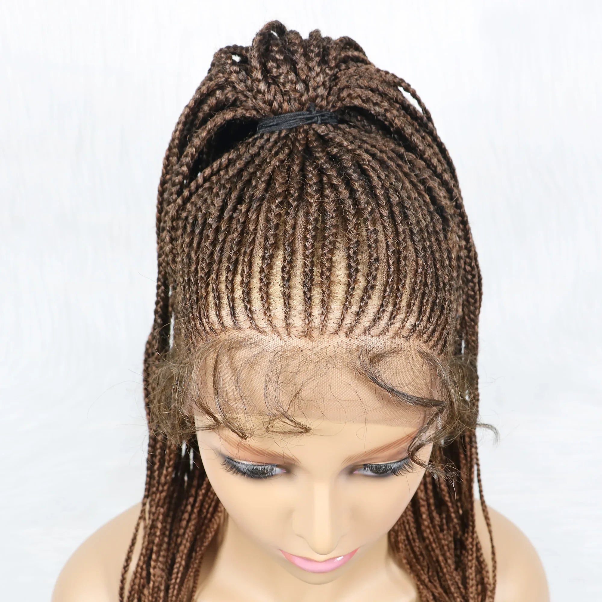 Perruque tressée Kima Cornrow & Bantu Knot | Tresses collées | Entièrement lacée | Cheveux synthétiques résistants à la chaleur