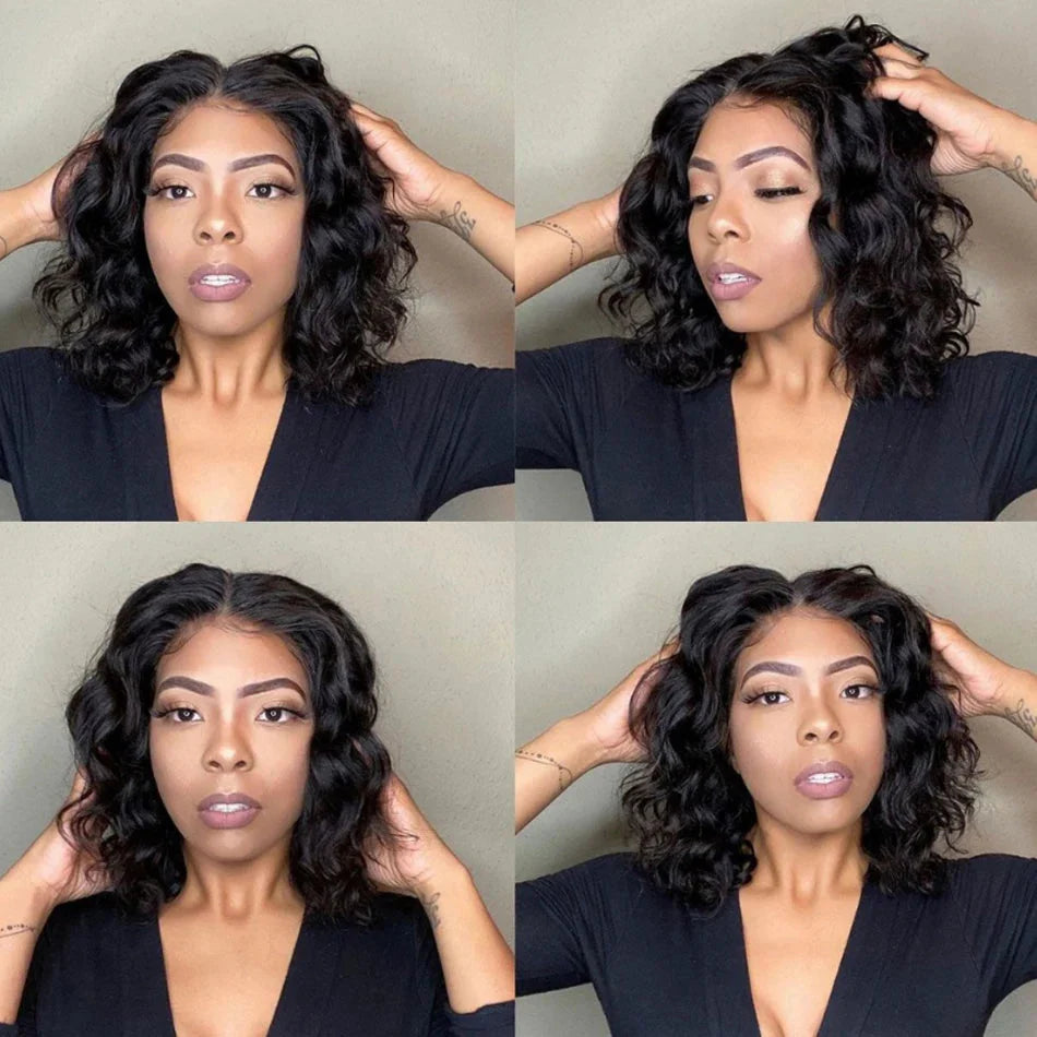 Perruque courte sans colle Body Wave Bob | Perruque Lace Frontale 13x4 Transparente en Cheveux Humains Brésiliens (Pré-épilée, prête à porter)