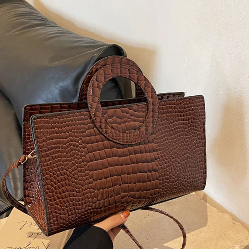 Sac à main de luxe pour femmes motif crocodile | Sac à bandoulière et sac bandoulière tendance (grand sac à main en cuir PU de marque célèbre, grande capacité)