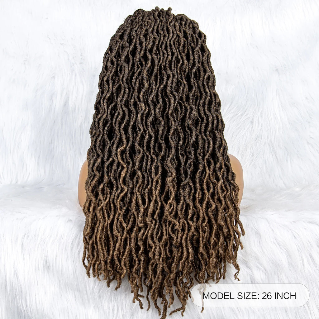 Perruque tressée sans nœuds avec pointes bouclées et cheveux de bébé | Perruque synthétique Lace Front pour femmes noires