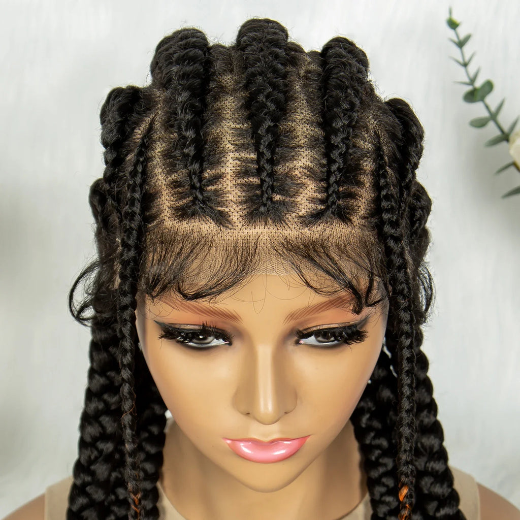 Perruque en dentelle complète tressée sans nœuds | Tresses africaines | Cheveux de bébé | Perruque tressée synthétique