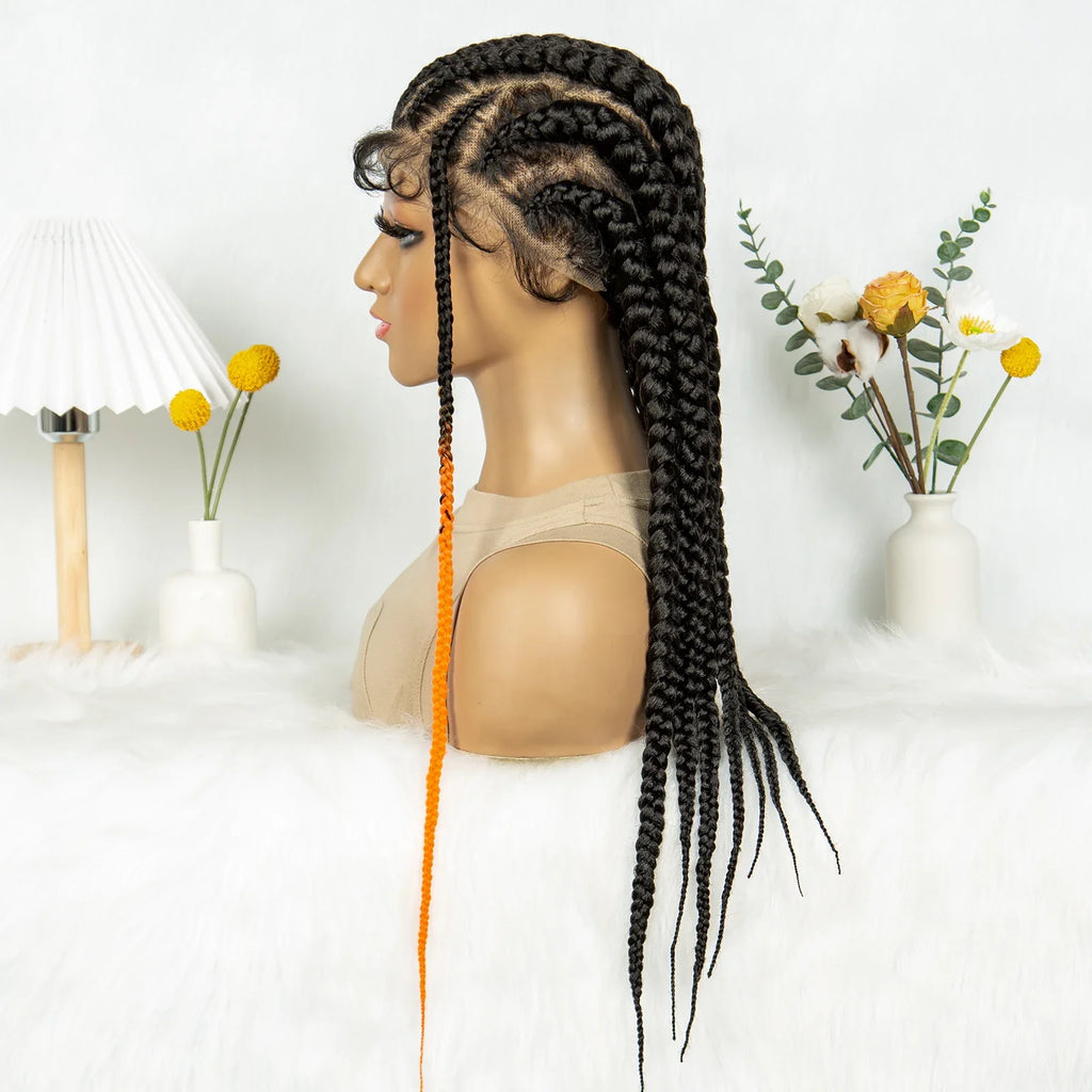 Perruque en dentelle complète tressée sans nœuds | Tresses africaines | Cheveux de bébé | Perruque tressée synthétique