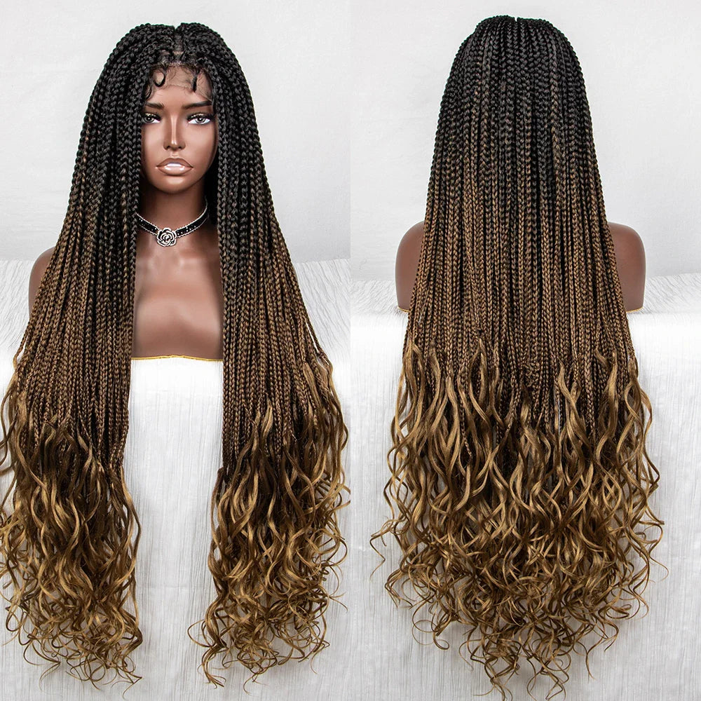 Perrue tressée Water Wave 36" | Dentelle frontale | Cheveux de bébé | Longues tresses