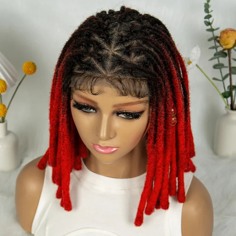 Perruque courte avec tresses africaines et nattes | Dentelle complète | Cheveux de bébé | Inspiration africaine