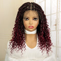 Perruque de tresses carrées bordeaux 14" | Entièrement lacée | Fibre Kanekalon | Tresses bohèmes | Pour femmes