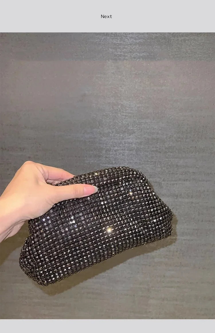 Sac à main de luxe pour femme en forme de nuage scintillant | Sac de soirée en cristal brillant avec strass et diamants (Pochette de soirée pour mariage, Sac à bandoulière)