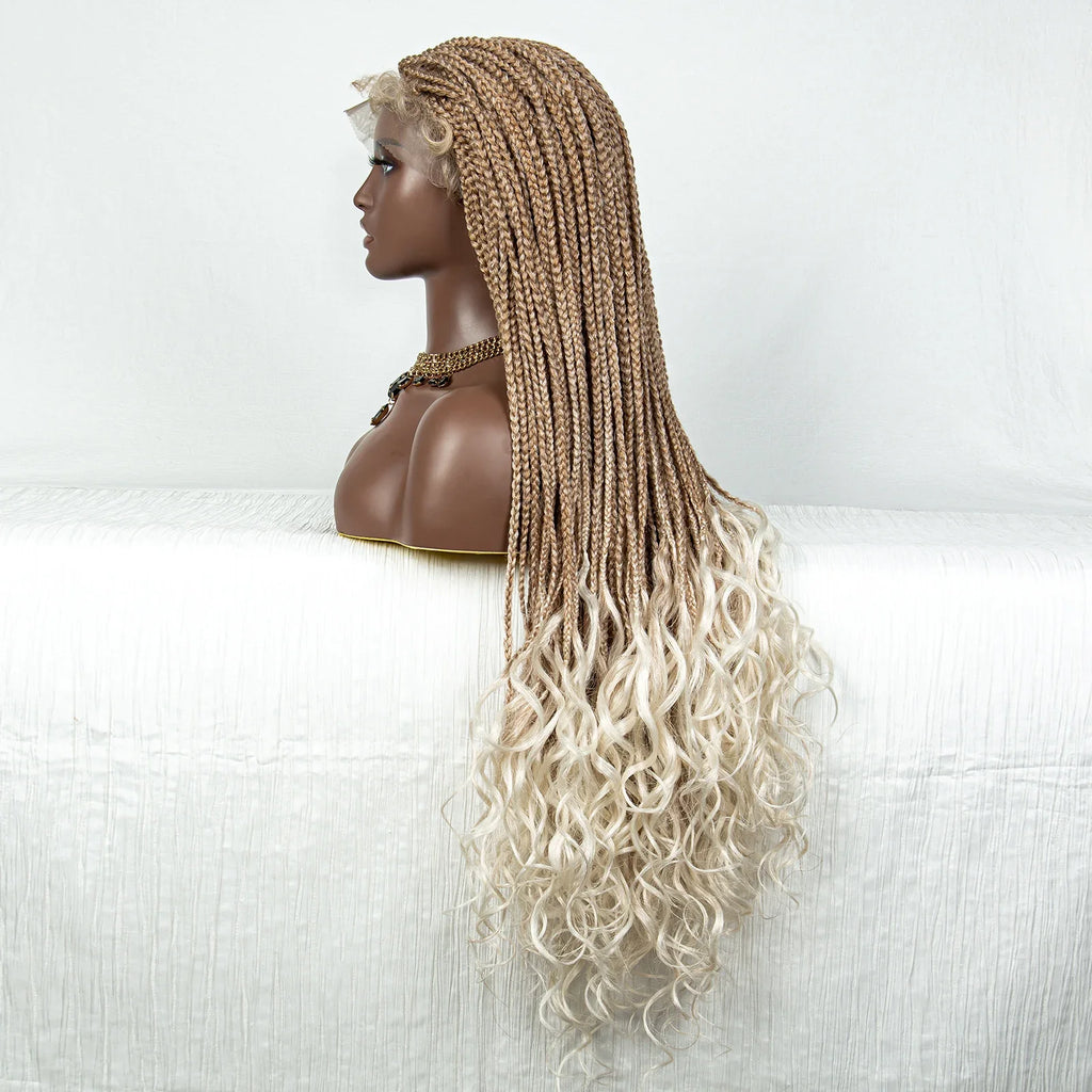 Perrue tressée Water Wave 36" | Dentelle frontale | Cheveux de bébé | Longues tresses