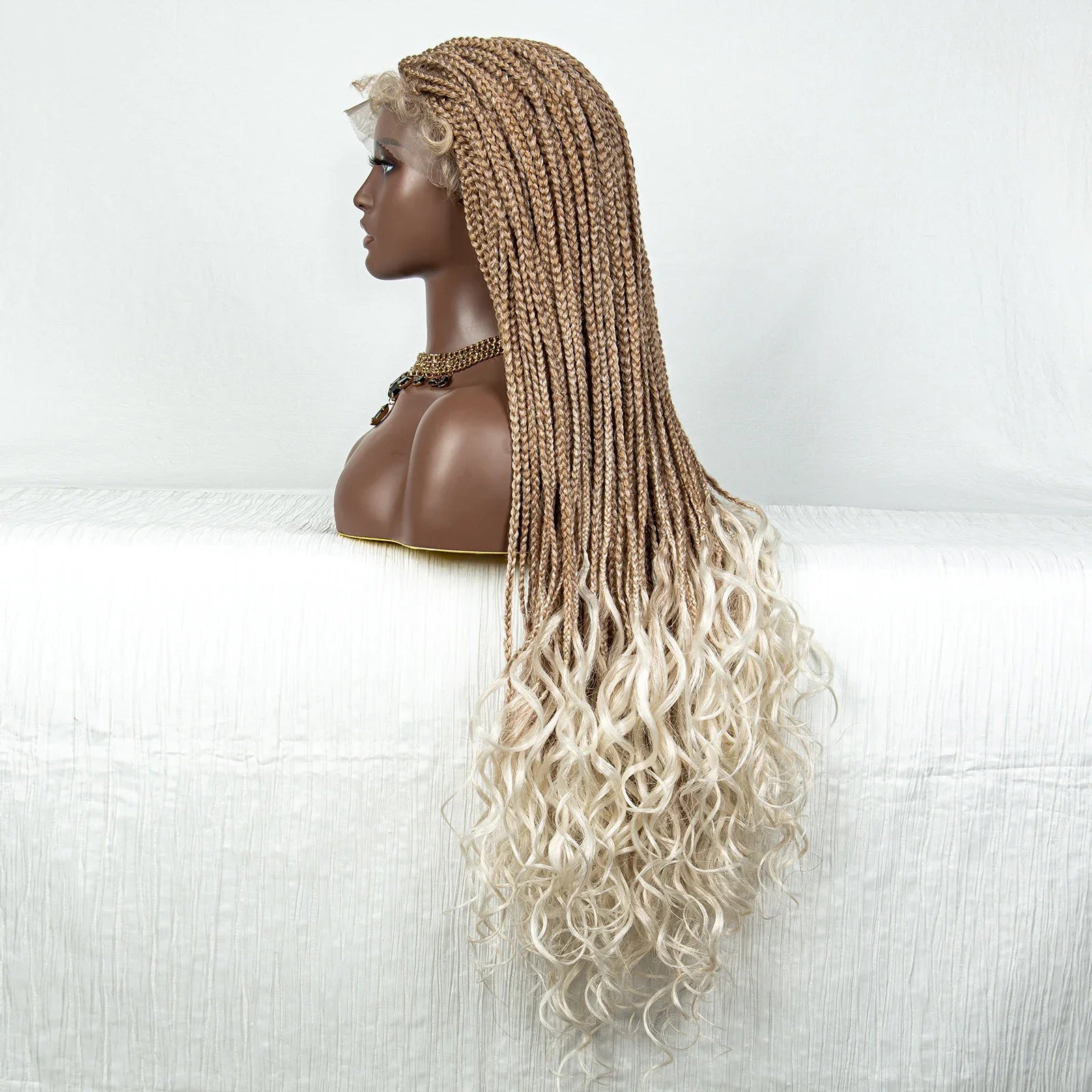 Perrue tressée Water Wave 36" | Dentelle frontale | Cheveux de bébé | Longues tresses