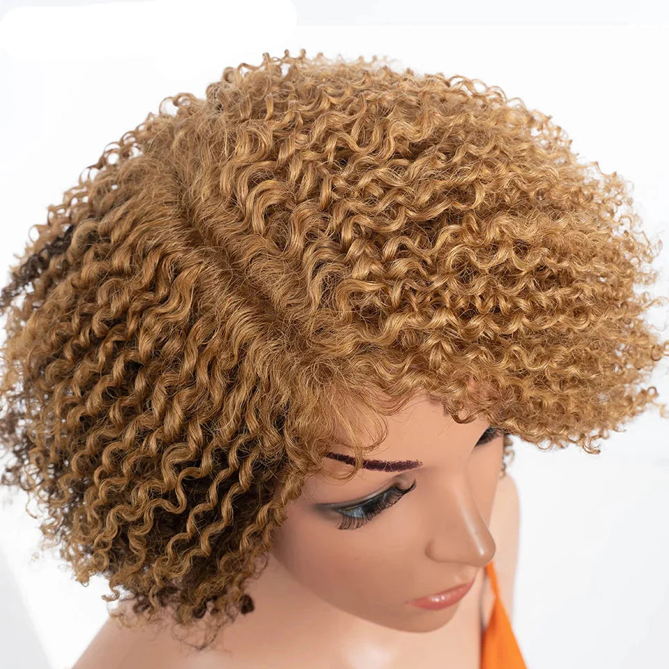 Perruque courte bob Ombre Honey 4/27 Afro Kinky Curly | Perruque en dentelle de cheveux humains avec baby hair