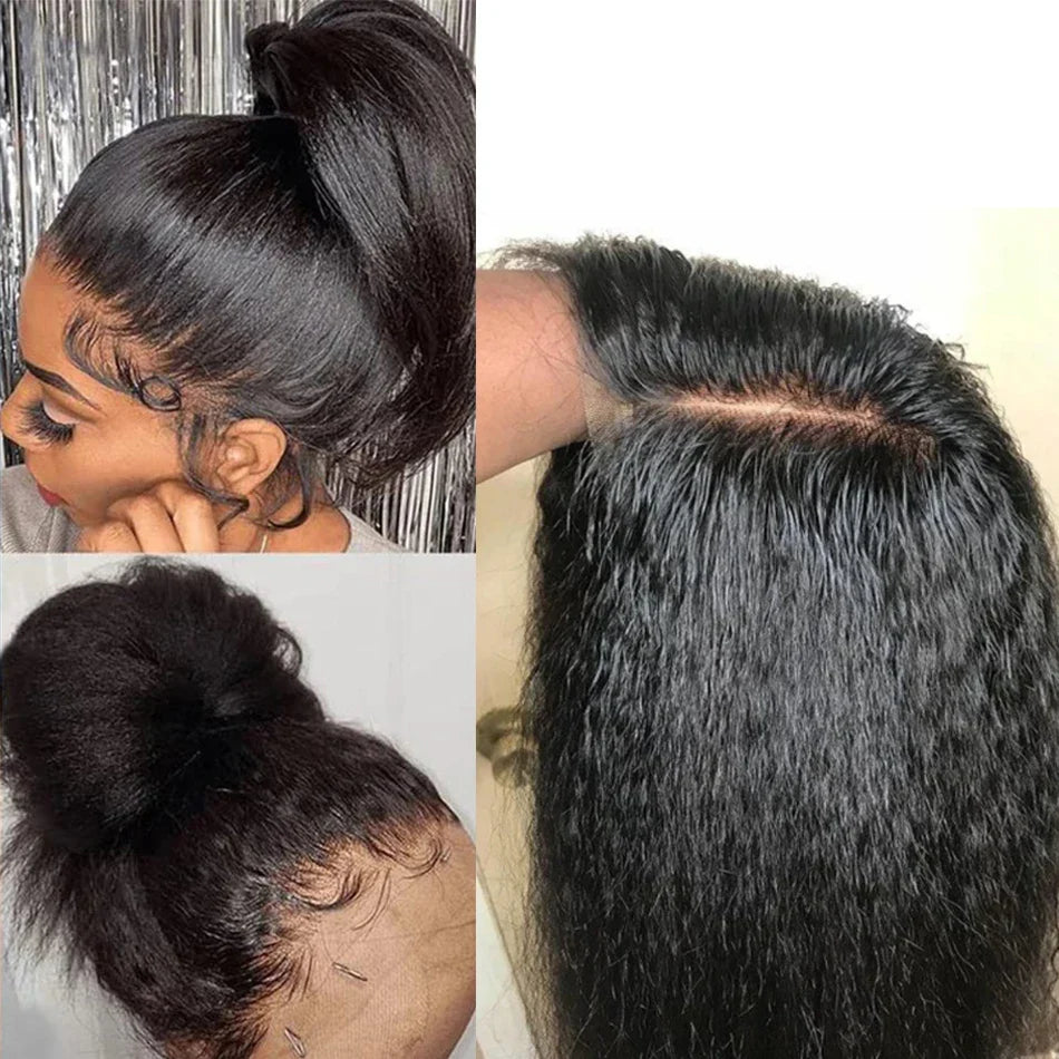 Perruque bob droite crépue sans colle 13x4 | Prête à porter | Cheveux brésiliens Remy | Dentelle transparente HD