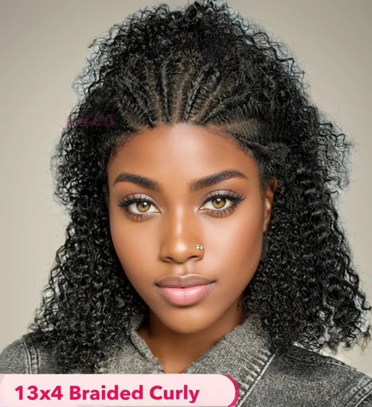 Perruque chignon tressé bouclé | Frontal 13x4 | Cheveux naturels | Remy | Densité 210