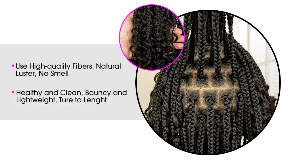 Perruque de tresses carrées bordeaux 14" | Entièrement lacée | Fibre Kanekalon | Tresses bohèmes | Pour femmes