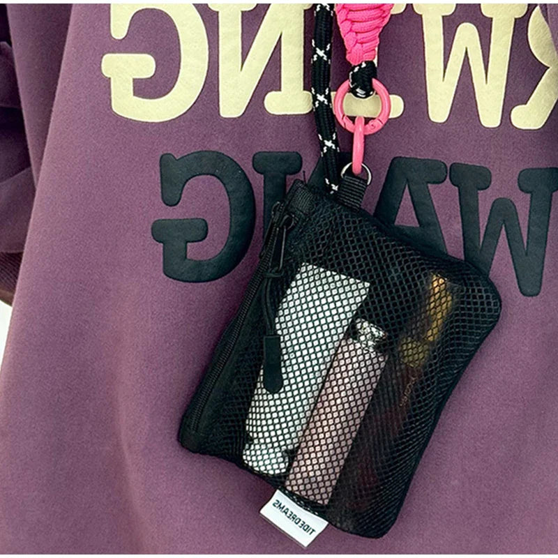 Trousses de maquillage de voyage | Nouvelle pochette à monnaie en maille et mini sac portable simple (sac carré polyvalent, porte-cartes à double fermeture éclair)