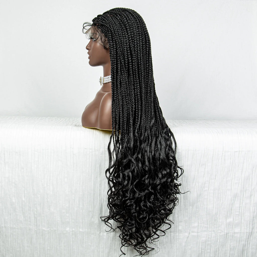 Perrue tressée Water Wave 36" | Dentelle frontale | Cheveux de bébé | Longues tresses