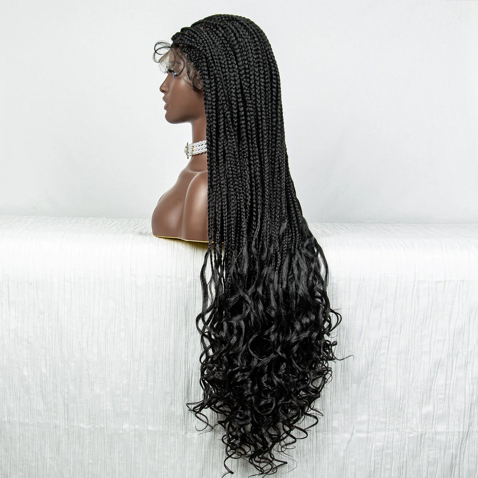 Perrue tressée Water Wave 36" | Dentelle frontale | Cheveux de bébé | Longues tresses
