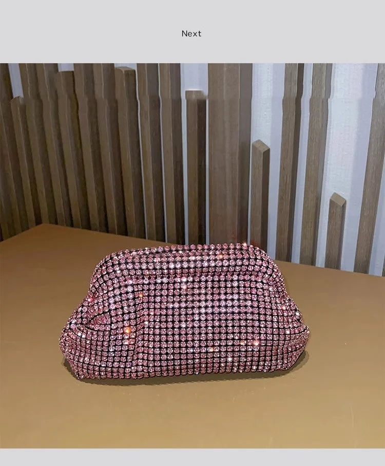 Sac à main de luxe pour femme en forme de nuage scintillant | Sac de soirée en cristal brillant avec strass et diamants (Pochette de soirée pour mariage, Sac à bandoulière)