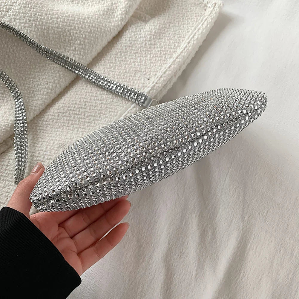 Pochette de Soirée Bling Strass | Sac à Main Coréen de Designer avec Chaîne en Diamants pour Dîner et Fêtes (Sac Carré Fourre-Tout Femme à Bandoulière)