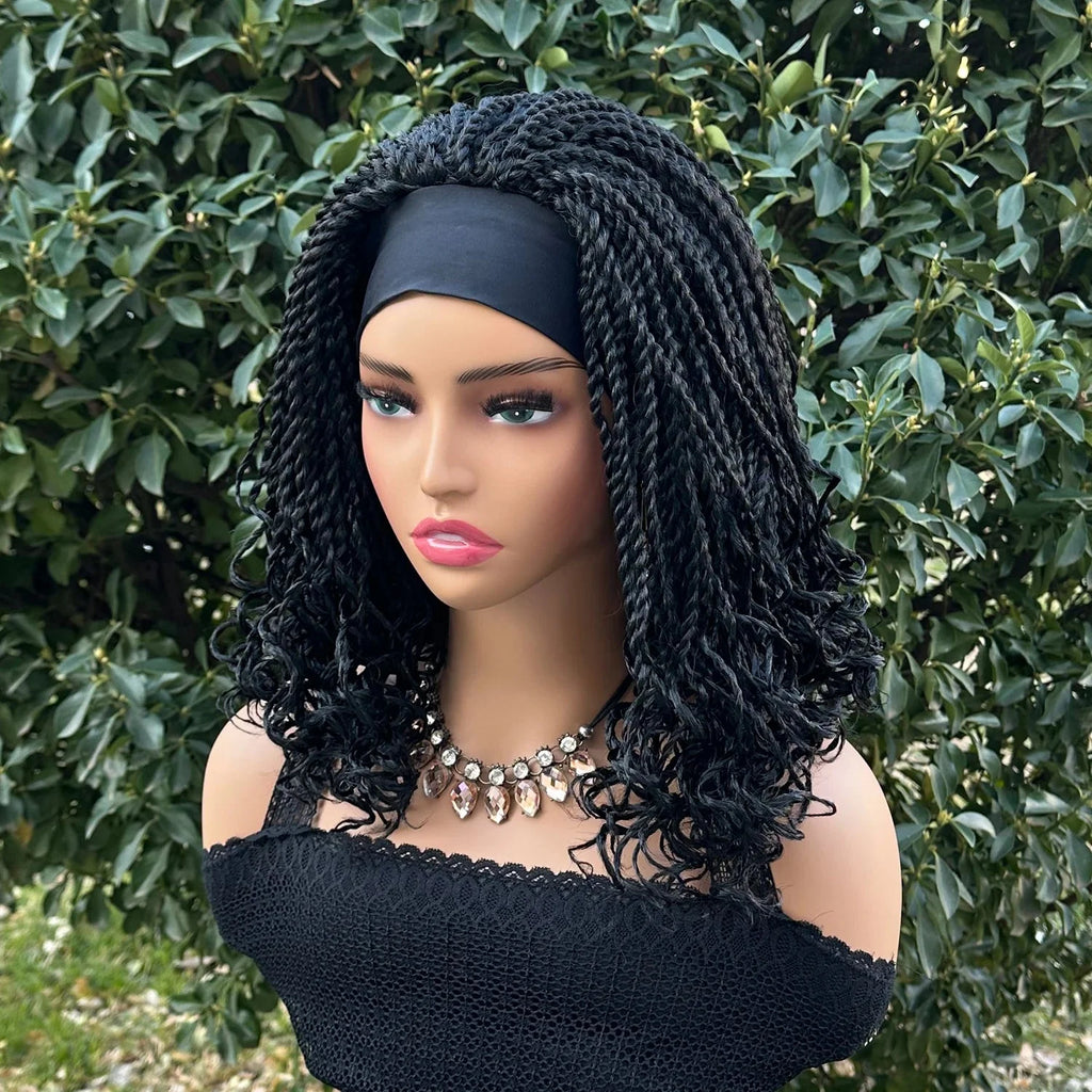Perruque Bandeau Tressé Torsadé 12" | Tresses Courtes au Crochet | Perruque Synthétique pour Femmes Noires