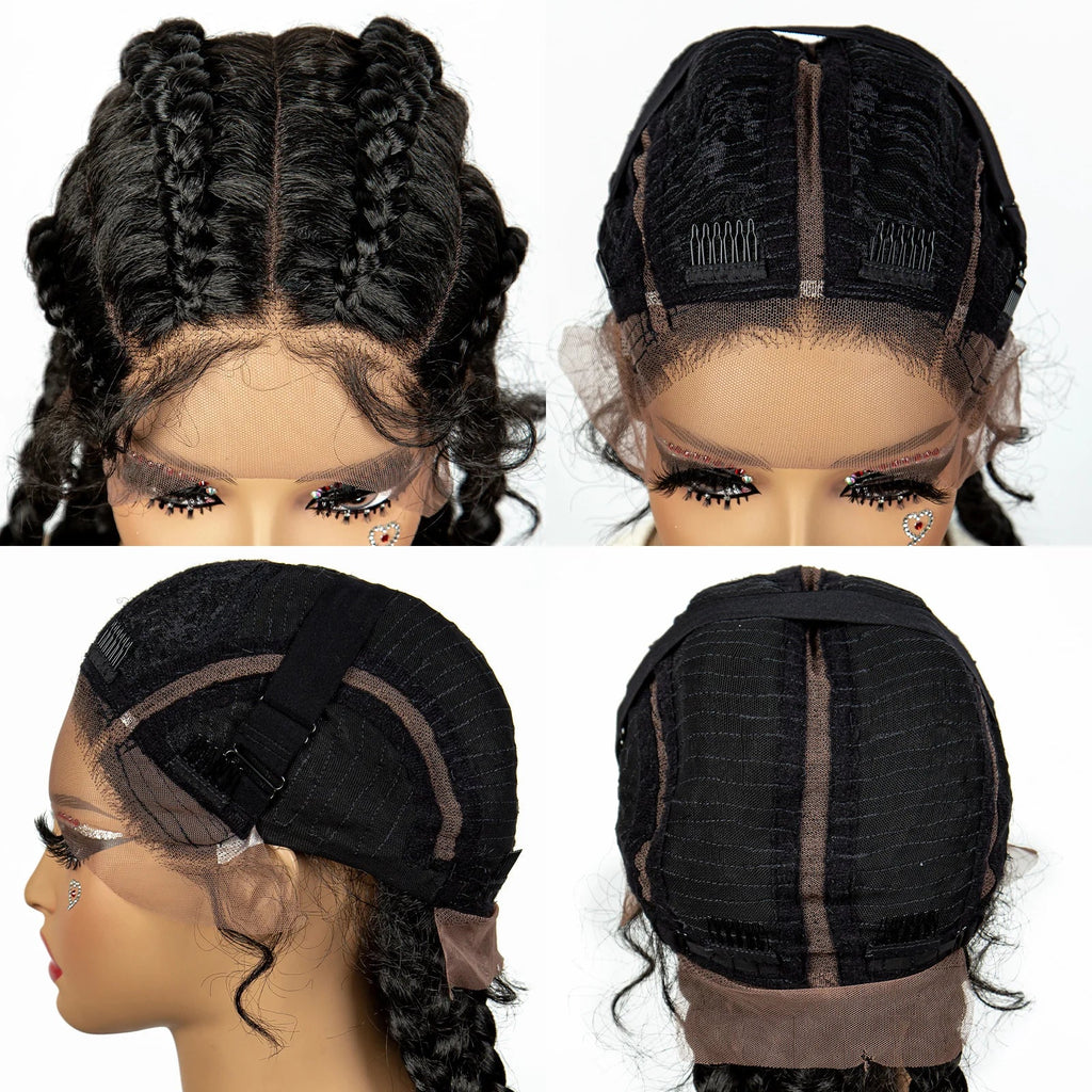 Perruque tressée de 36" 27/613 blonde cornrow | Tresses africaines frontales en dentelle | Perruque synthétique avec cheveux de bébé pour femmes noires