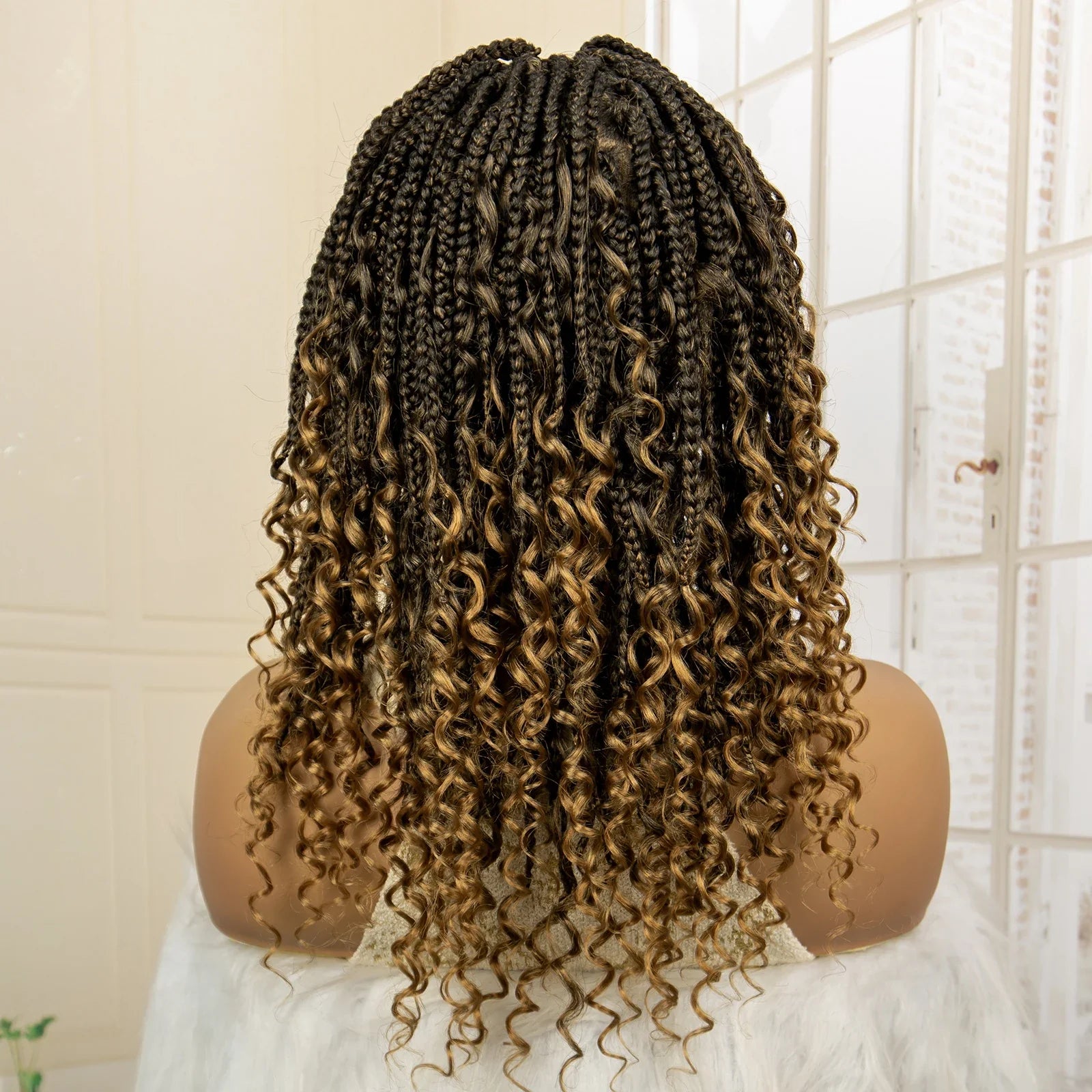 Perruque de tresses carrées bordeaux 14" | Entièrement lacée | Fibre Kanekalon | Tresses bohèmes | Pour femmes