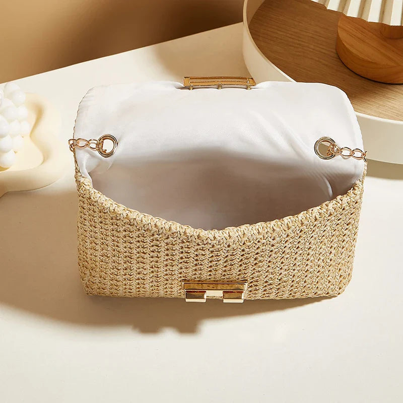 Sacs bandoulière pour femmes | Sacs à bandoulière en paille simples et sacs à main pour femmes avec fermoir (Petit sac carré pour l'été)