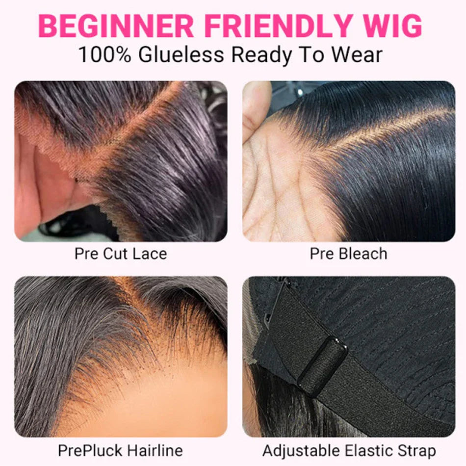 Perruque Bob Courte Droite Sans Colle 13x4 Lace Front Pré-Épilée avec Fermeture 4x4 Cheveux Humains Brésiliens Remy Ultra Lisses