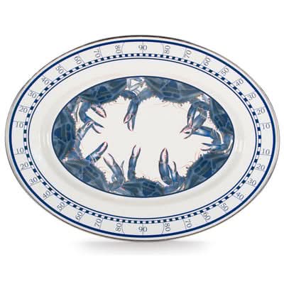 Golden Rabbit Enamelware 12 x 16 Oval Platter - Blue Crab