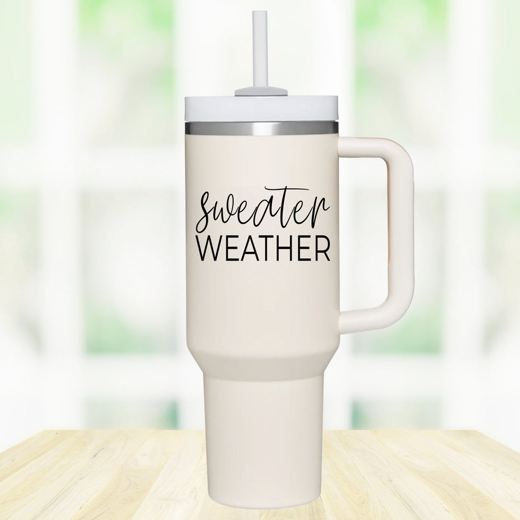 Insulated 40oz Travel Mug With Handle, Lid & Straw - Sweater Weather Fall Mug