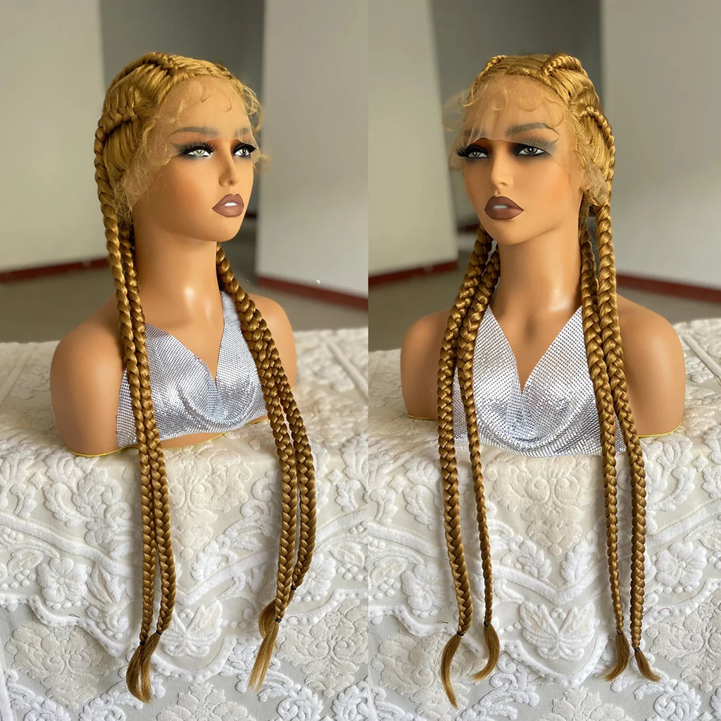 Perruque avant en dentelle torsadée sénégalaise de 32 pouces | 4 tresses collées | Avec des cheveux de bébé | Tresses synthétiques au crochet