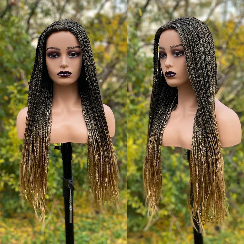 Perruque tressée dégradée de 26 pouces pour femmes noires | Longs cheveux tressés synthétiques pour cosplay | Perruques au crochet résistantes à la chaleur