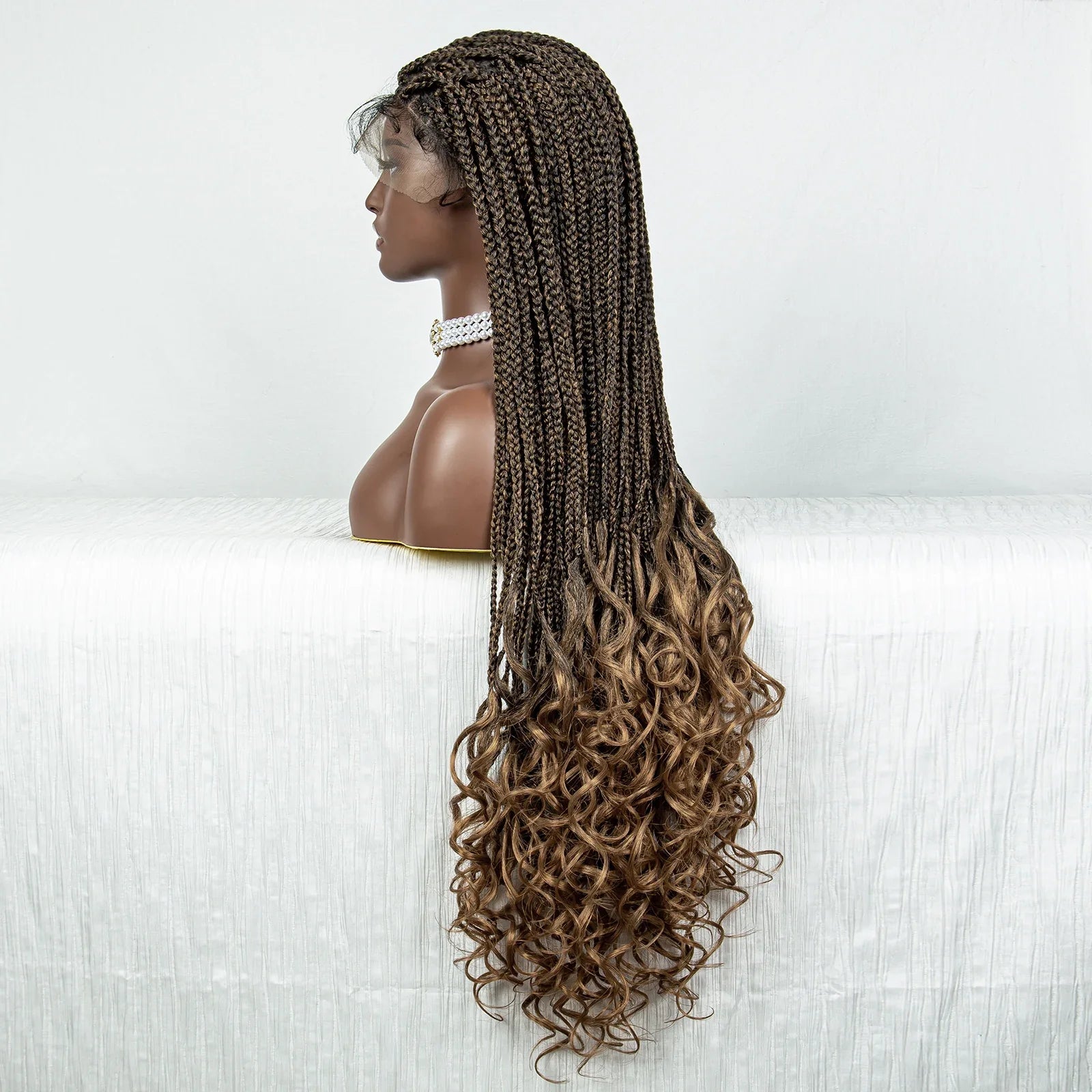Perrue tressée Water Wave 36" | Dentelle frontale | Cheveux de bébé | Longues tresses