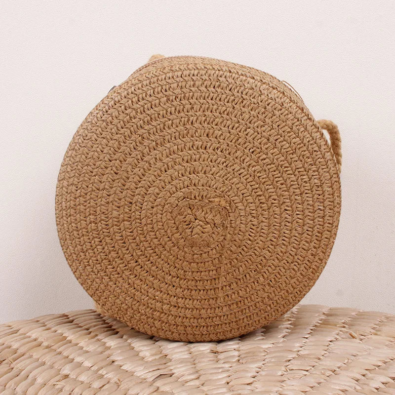 Sac bandoulière tissé en paille pour femme | Petit sac à main de plage rond en rotin fait main (sac à bandoulière pour femme)