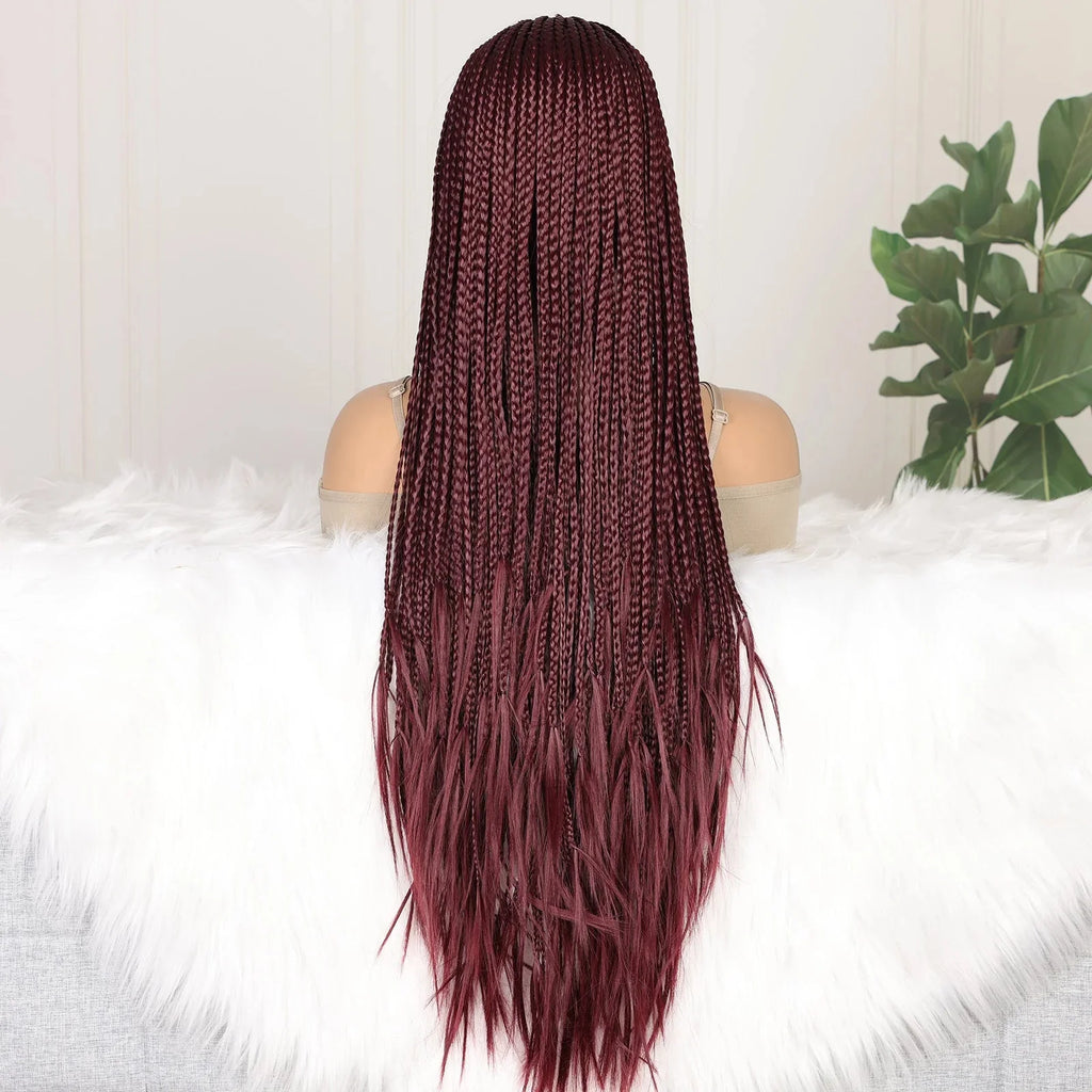Perruque Tressée Goddess Twist 99J Bordeaux | Lace Frontale HD | Sans Nœuds | Cheveux de Bébé