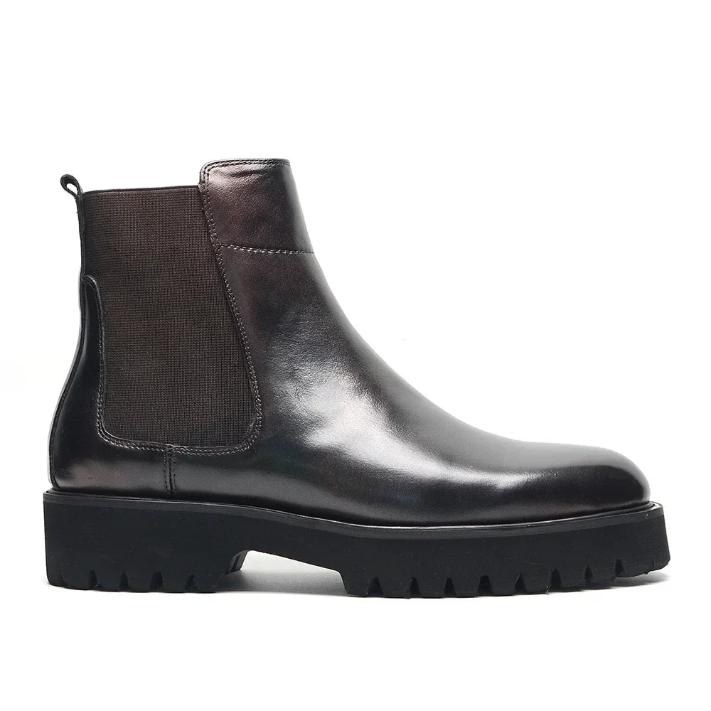 Bottes Chelsea montantes style britannique pour hommes | Luxe classique en cuir véritable (rehaussantes, bande élastique)