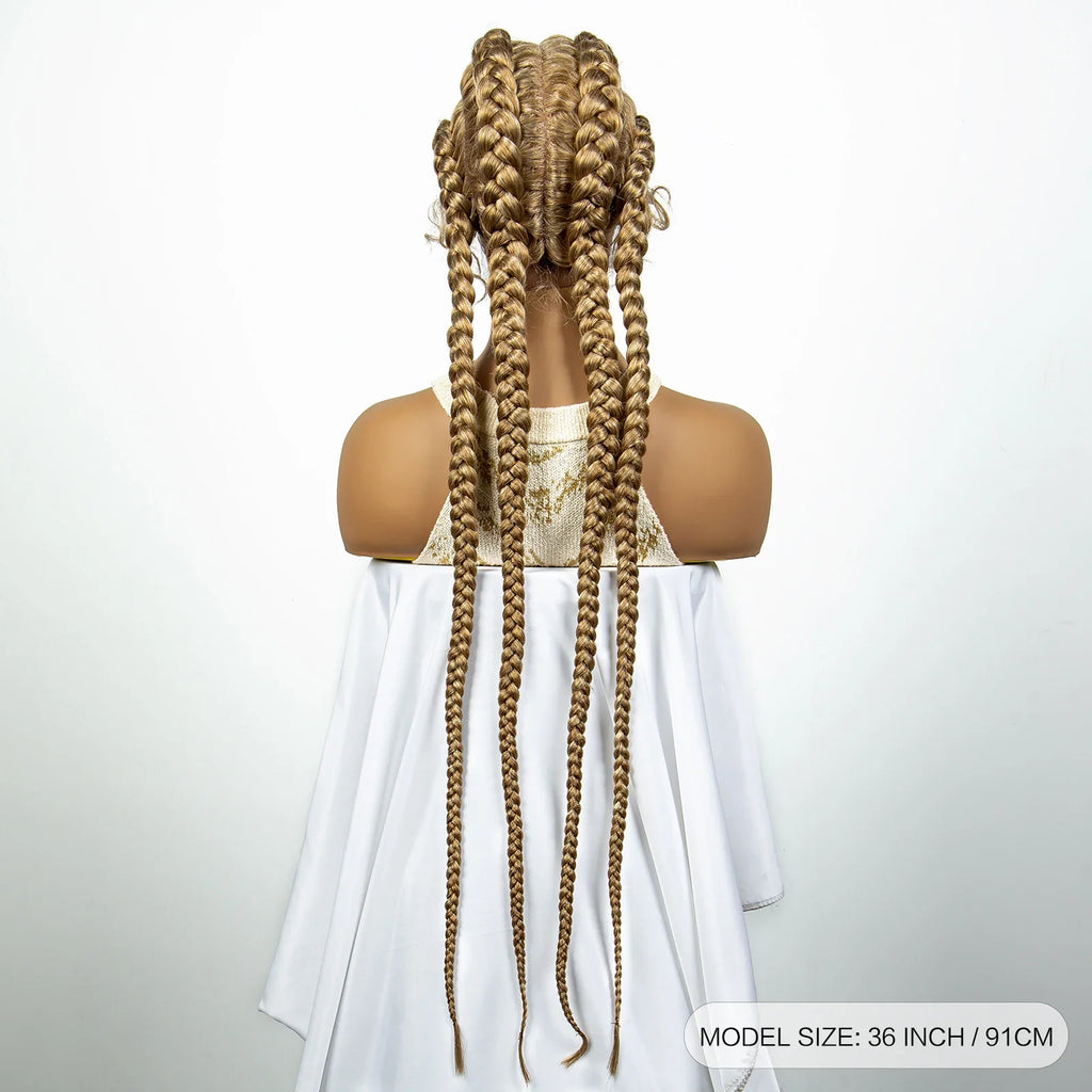 Perruque tressée de 36" 27/613 blonde cornrow | Tresses africaines frontales en dentelle | Perruque synthétique avec cheveux de bébé pour femmes noires