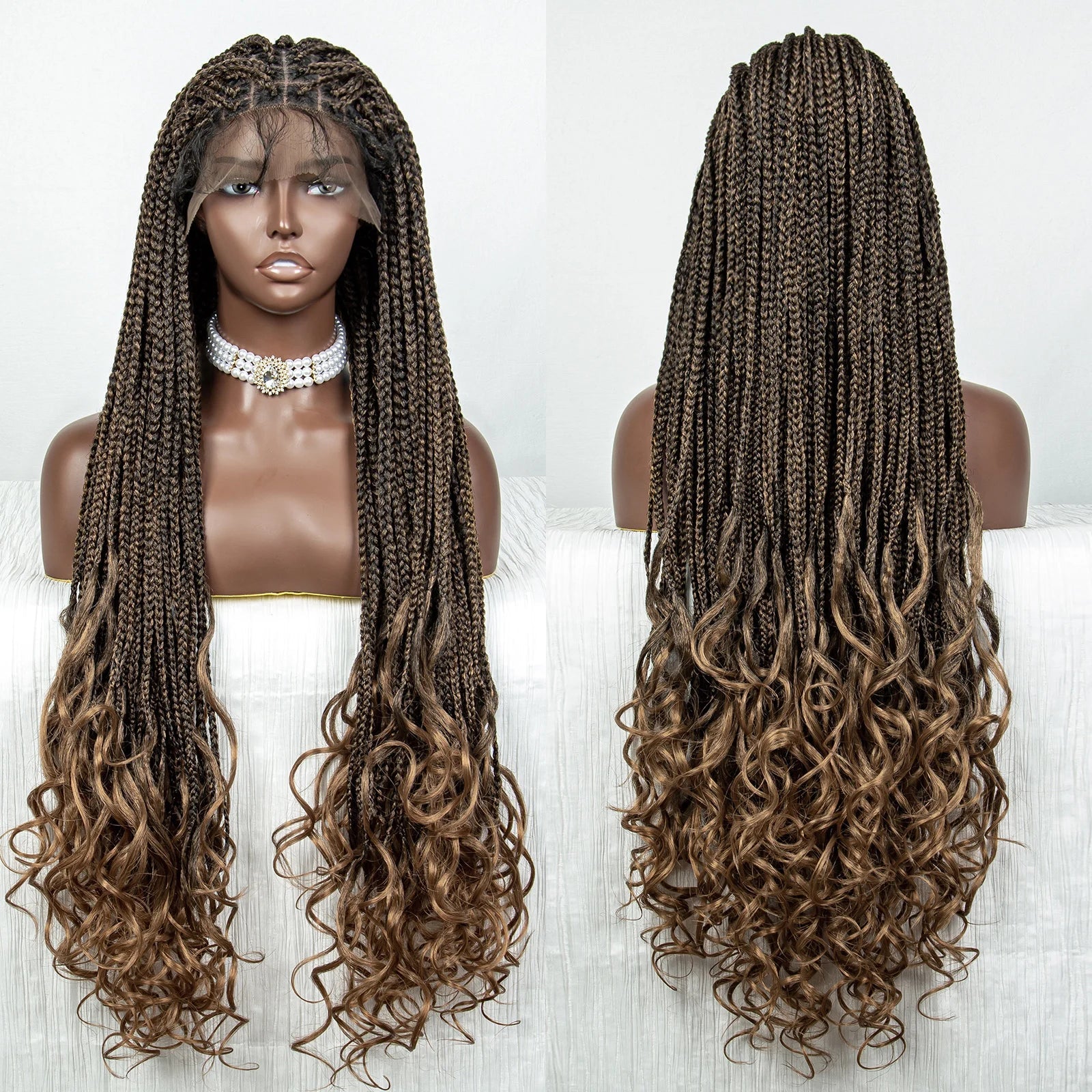 Perrue tressée Water Wave 36" | Dentelle frontale | Cheveux de bébé | Longues tresses