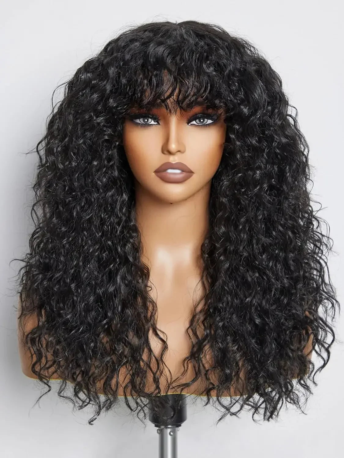 Perrque de 30 pouces ondulée, coupe lâche, avec frange | Cheveux brésiliens Remy humains, entièrement fabriqués à la machine (Naturelle, toutes les couleurs peuvent être teintes)