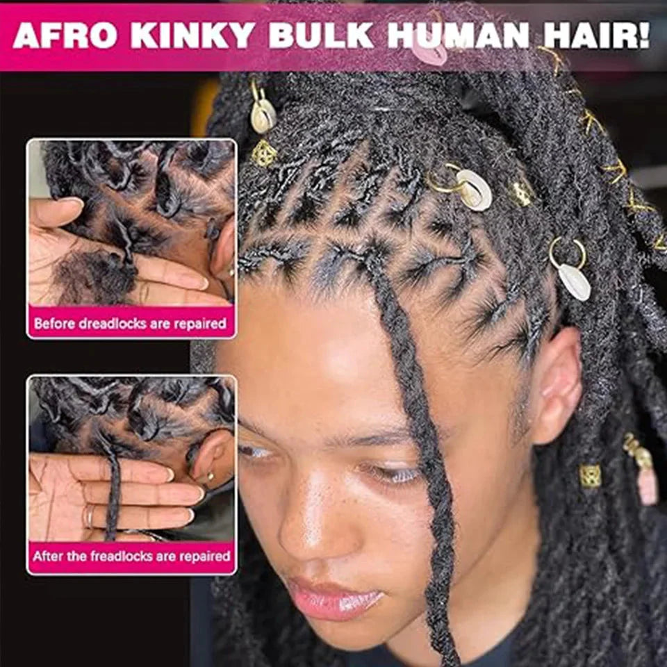 Cheveux brésiliens Remy afro crépus en vrac | 50g/paquet | Extensions de dreadlocks et tresses | Aspect naturel