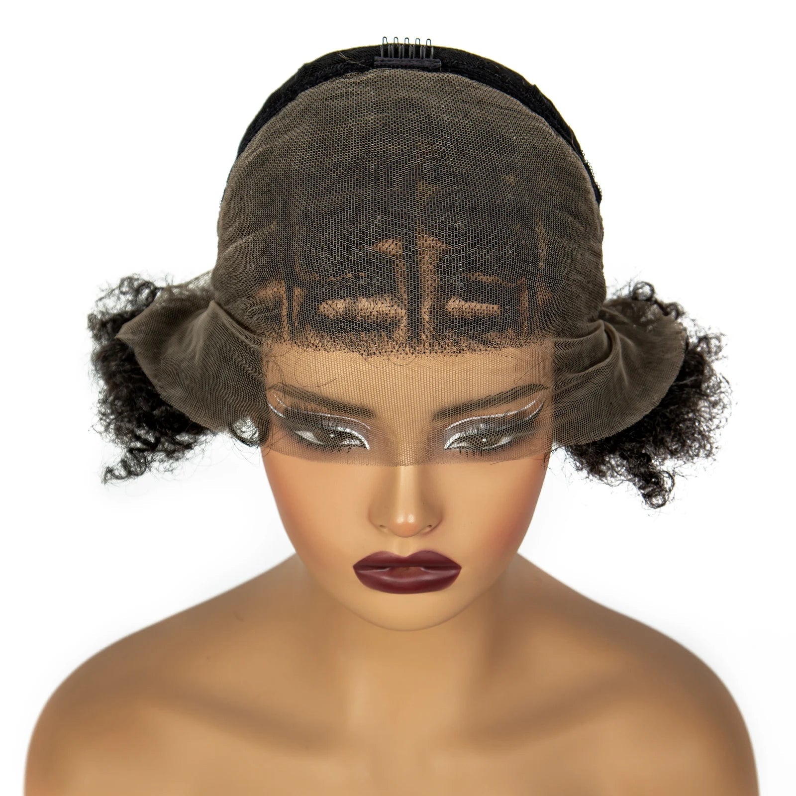 Perruque bob tressée afro bouclée bordeaux | Dentelle 13x6 | Cheveux de bébé | Boucles rebondissantes
