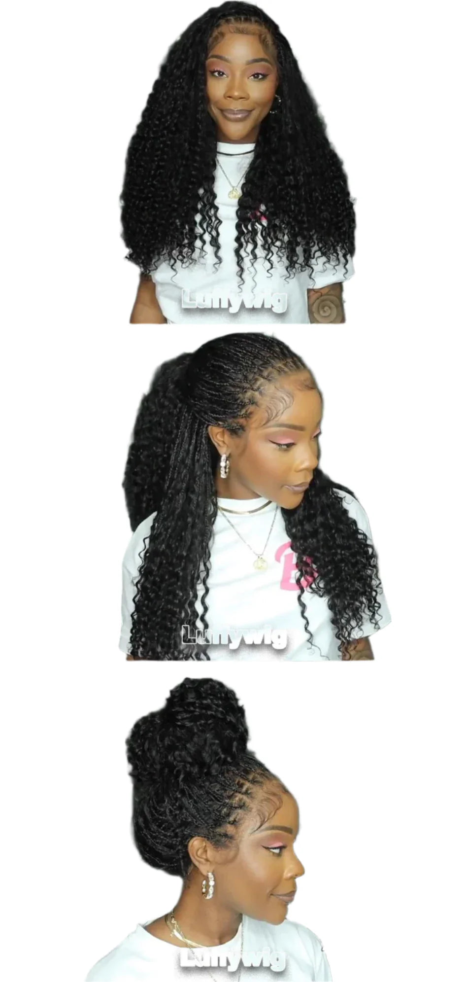 Perruque queue de cheval tresses sans nœuds bohèmes 26"+ | Dentelle complète HD | Cheveux naturels | Densité 300% | Baby Hair