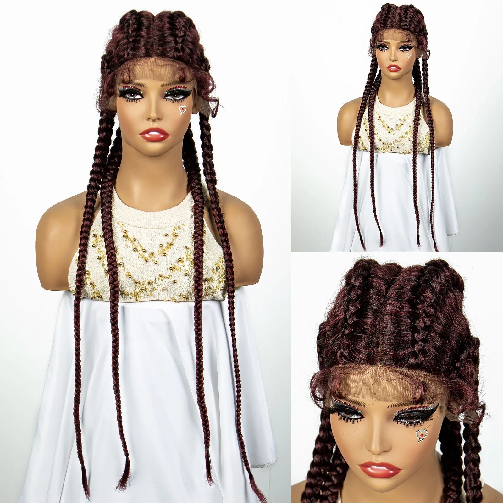 Perruque tressée de 36" 27/613 blonde cornrow | Tresses africaines frontales en dentelle | Perruque synthétique avec cheveux de bébé pour femmes noires
