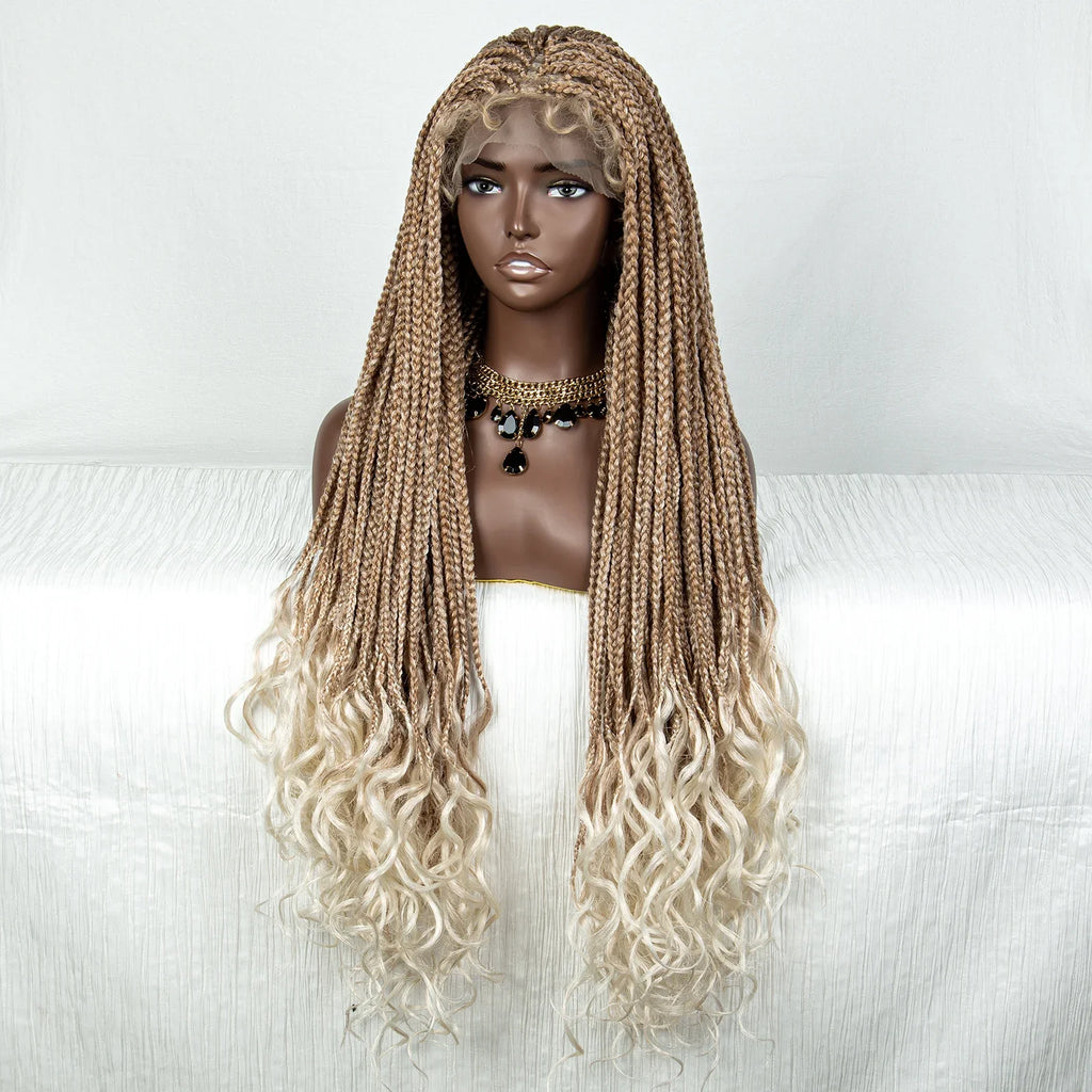 Perrue tressée Water Wave 36" | Dentelle frontale | Cheveux de bébé | Longues tresses