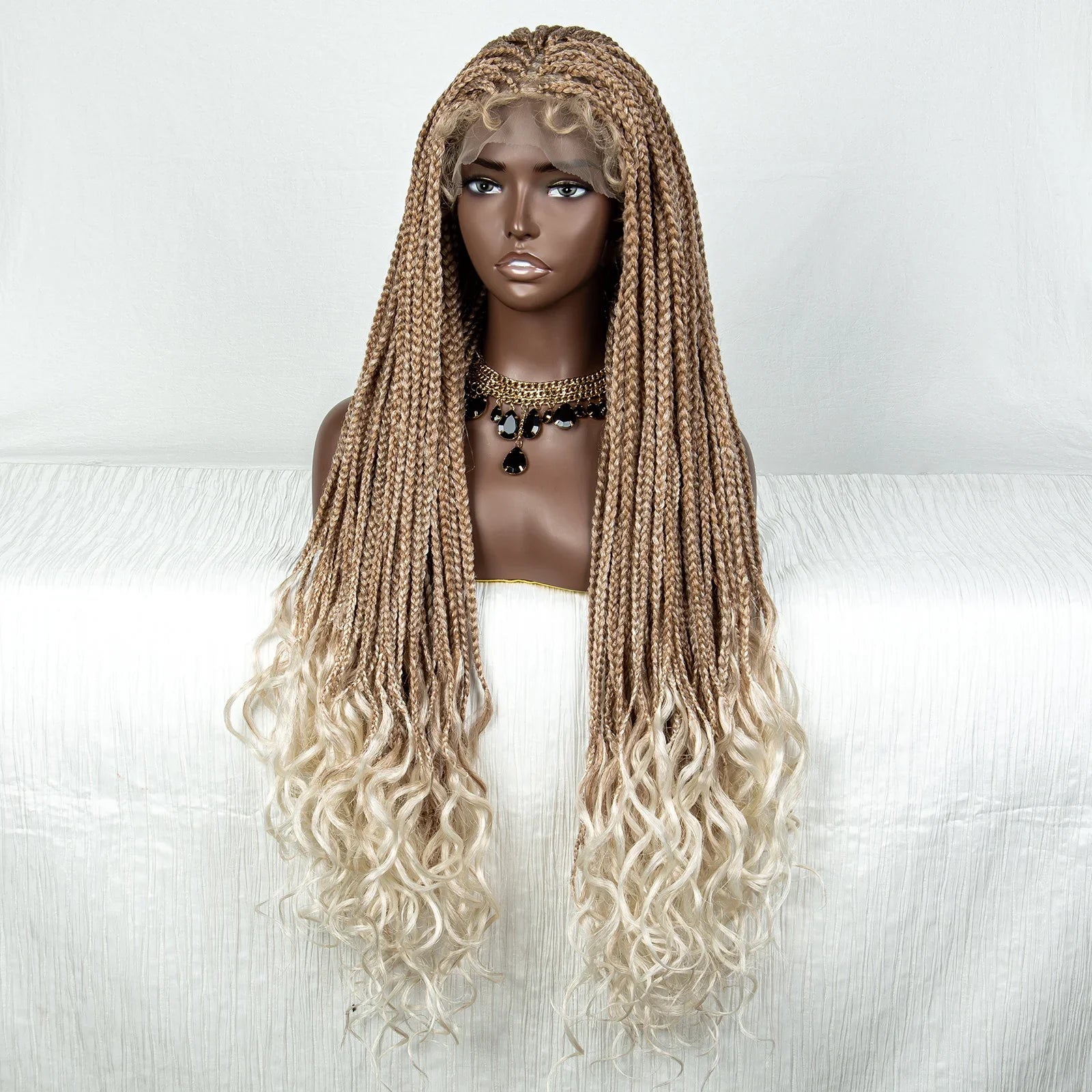 Perrue tressée Water Wave 36" | Dentelle frontale | Cheveux de bébé | Longues tresses