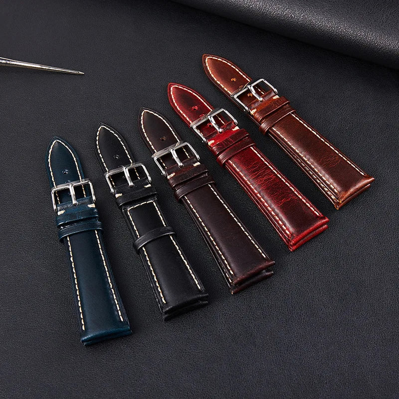 Polar Leather Watch Strap Vintage Oil Wax Cowhide With Pin Buckle, Unisex