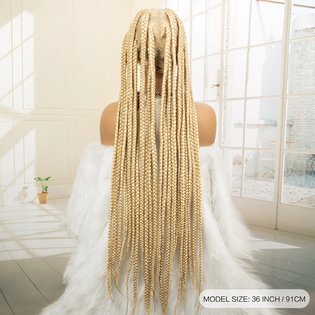 36" Big Knotless Box Braided Full Lace Wig | Cornrow Braiding Wig | Baby Hair | Synthetic Braids | For Women