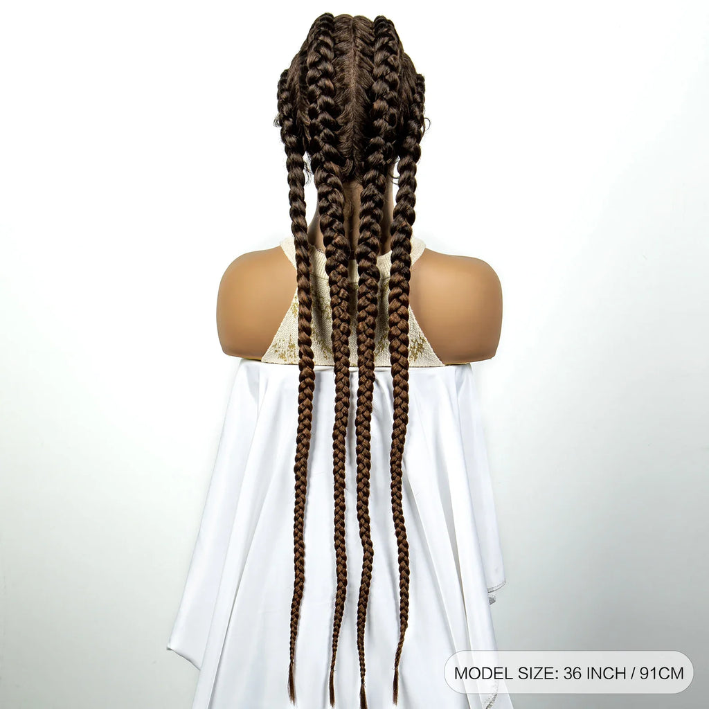 Perruque tressée de 36" 27/613 blonde cornrow | Tresses africaines frontales en dentelle | Perruque synthétique avec cheveux de bébé pour femmes noires