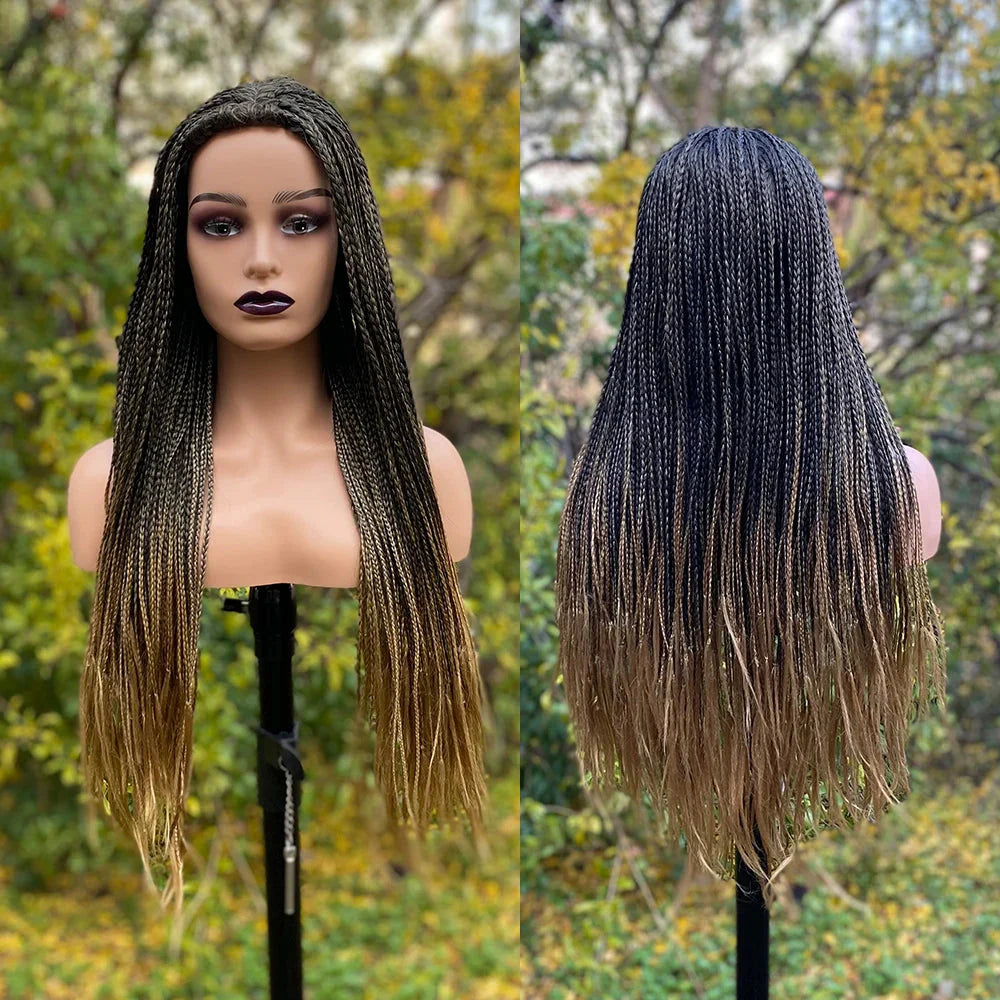 Perruque tressée dégradée de 26 pouces pour femmes noires | Longs cheveux tressés synthétiques pour cosplay | Perruques au crochet résistantes à la chaleur
