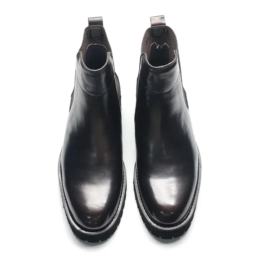 Bottes Chelsea montantes style britannique pour hommes | Luxe classique en cuir véritable (rehaussantes, bande élastique)