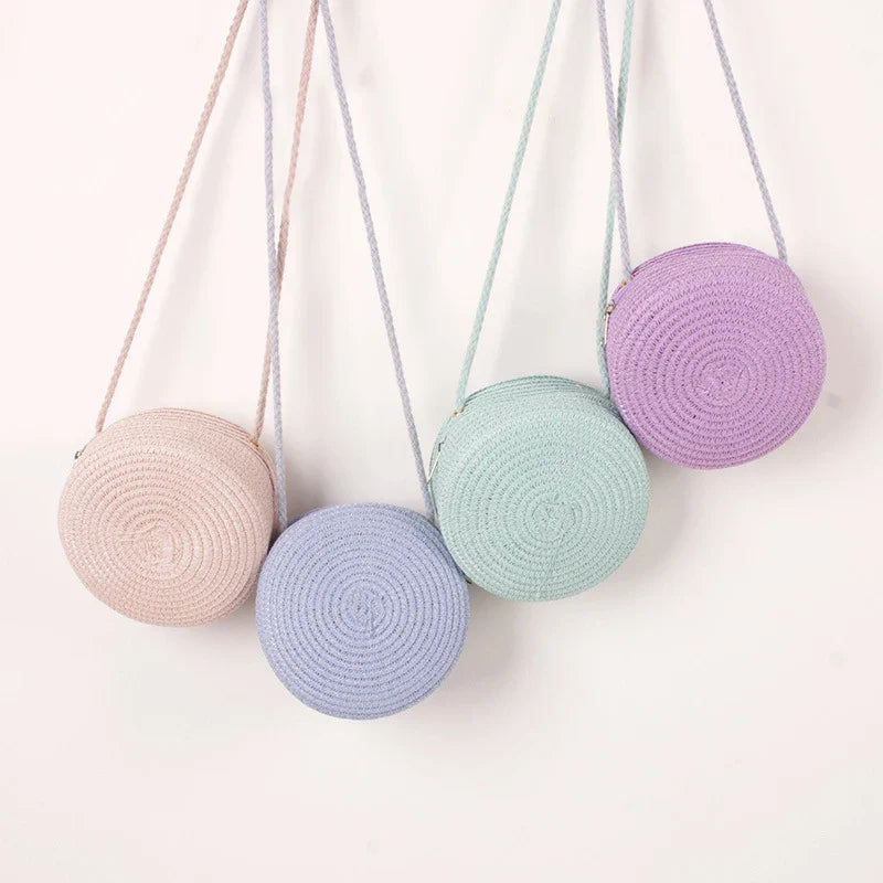Sac bandoulière tissé en paille pour femme | Petit sac à main de plage rond en rotin fait main (sac à bandoulière pour femme)